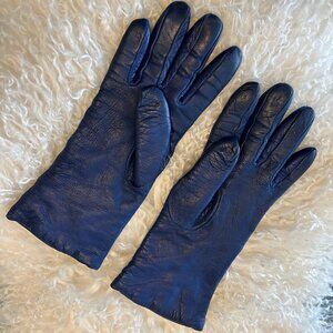 Holt Renfrew Blue Leather Gloves with Cashmere Lining Size 6